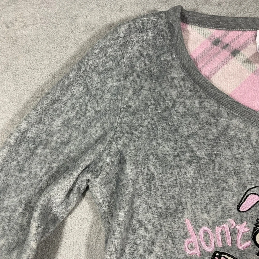 Disney Thumper Pajama Top Womens S Small Grey Long Sleeve Fleece Sleep Shirt - Picture 4 of 15